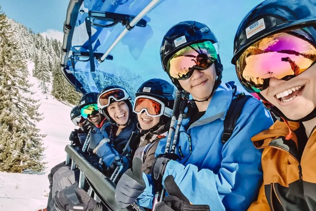 my contiki ski group on a ski lift in austria