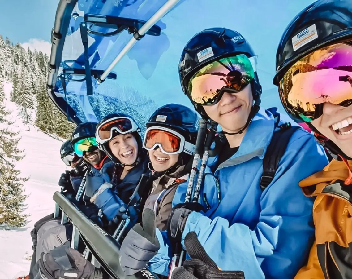 my contiki ski group on a ski lift in austria