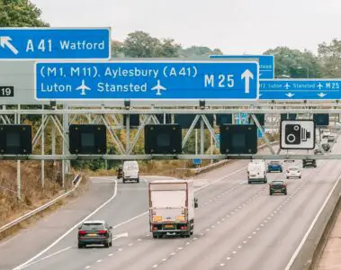 Motorway showing a sign post to Stansted Airport