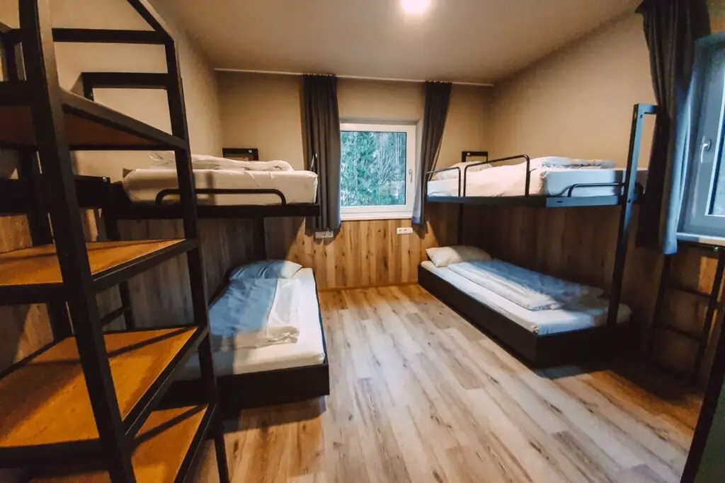 guide to staying in hostels, what is in the room? this is a four bed dorm at contiki's hostel in austria