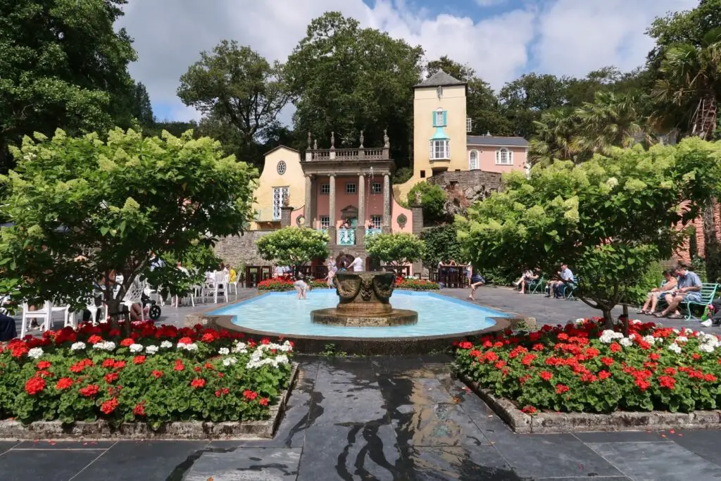 View of Portmeirion a small village on the coast of North Wales