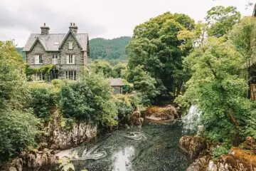 the village of betws-y-coed in north wales from point y pair bridge