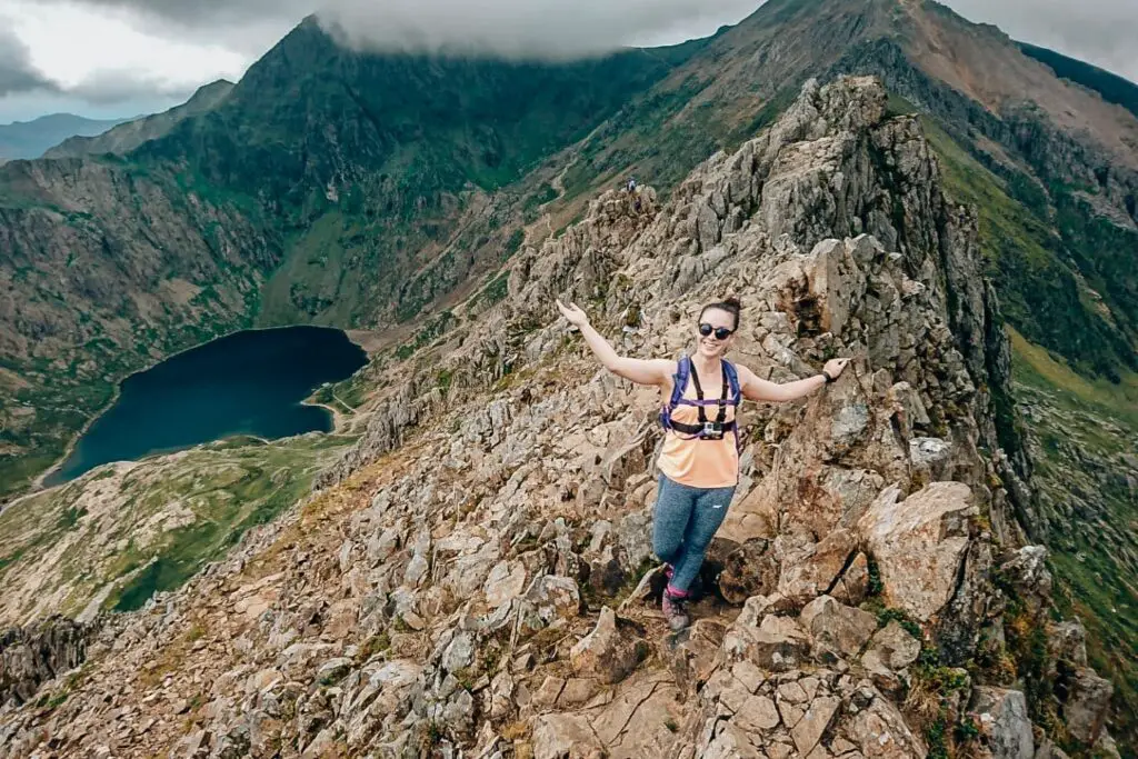 Walking on the ridge to Mount Snowdon on the crib goch track. The views are how high up I really am.