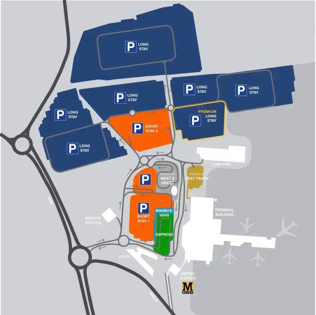 Map of newcastle airport drop off and other car parks
